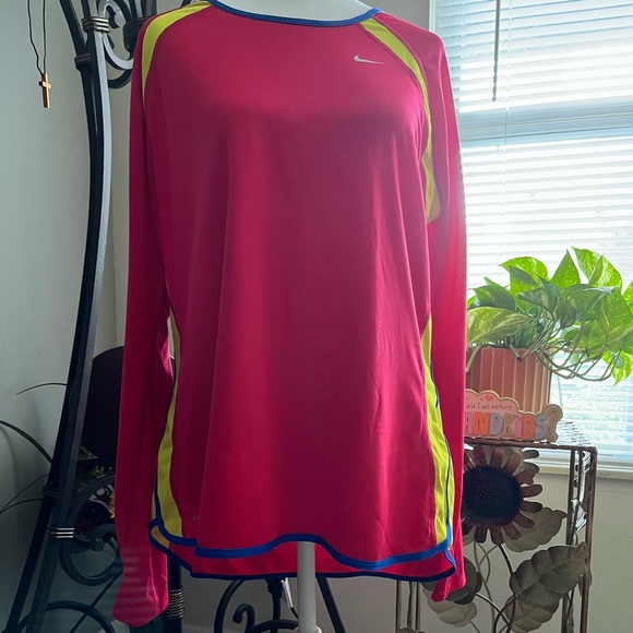 NIKE DRI FIT PRE-LOVED AUTHENTIC MULTI-COLOR MESH LONG SLEEVES CREW-NECK TOP - Picture 6 of 15